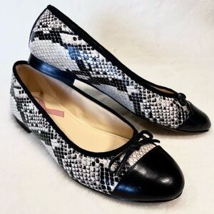 Marc Fisher Jodi Snake Print Leather Ballet Flat Size 8 Black Cap Toe Bow